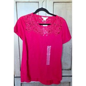 NWT Wonder Limited Women's Burnout Tee Pink Knit Top Pullover Shirt Size Small